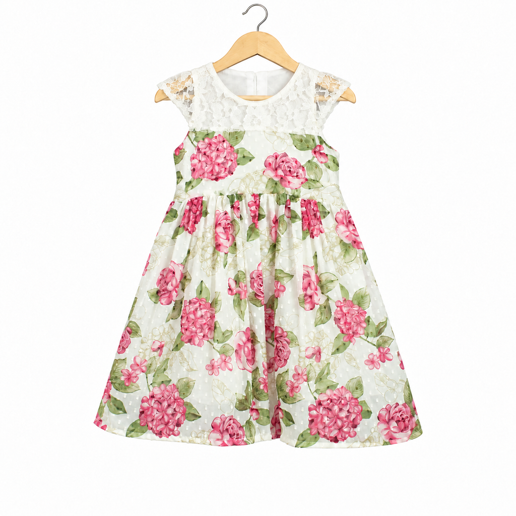 Frockwala Girls’ Floral Chiffon Dress with Cotton Lining