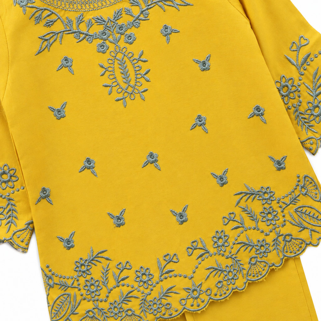 Frockwala Girls’ Mustard Yellow Floral  Co-ord Set