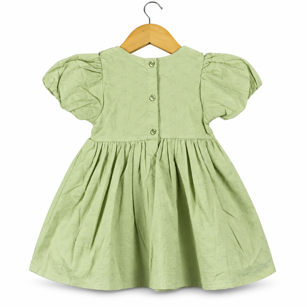 Classic Pastel Green Smocked Cotton Baby Girl Dress