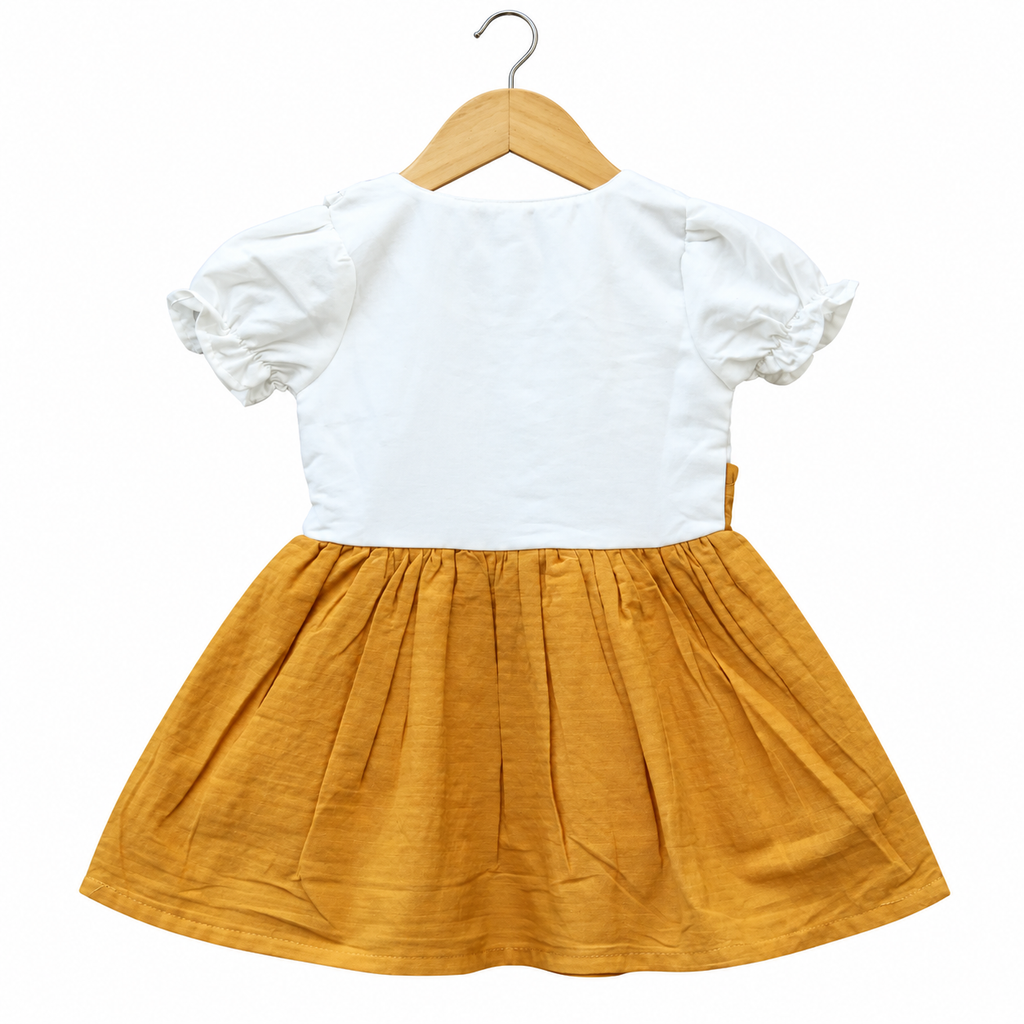 Frockwala Girls Mustard Embroidered Dungaree Dress