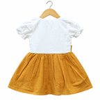 Frockwala Girls Mustard Embroidered Dungaree Dress