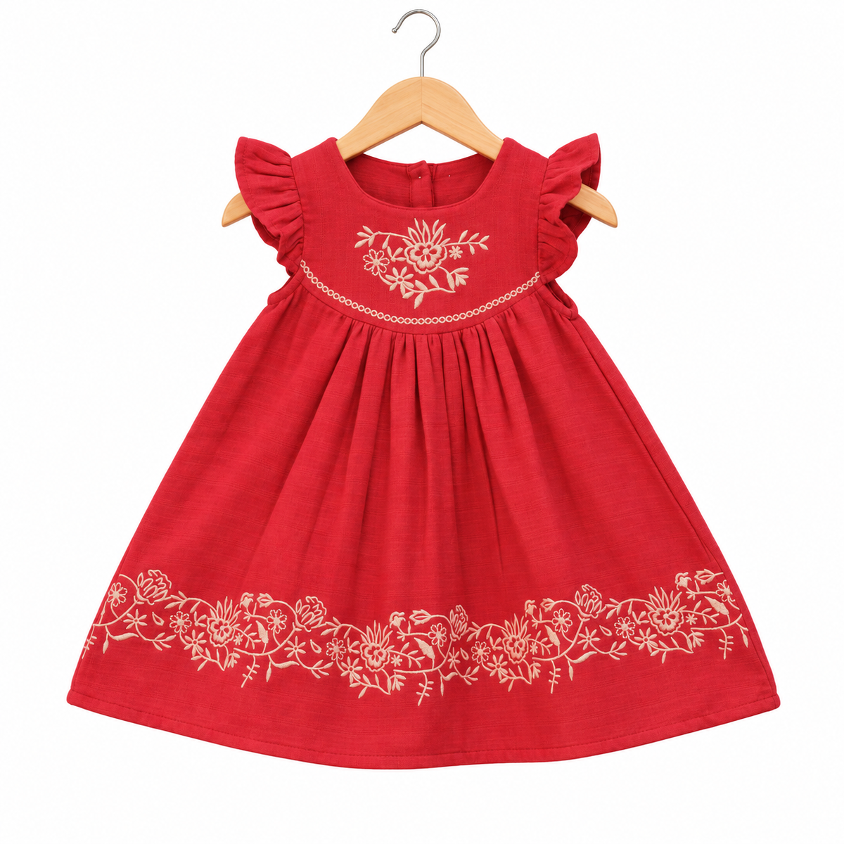 Frockwala Girls’ maroon Floral Embroidered Cotton Frock