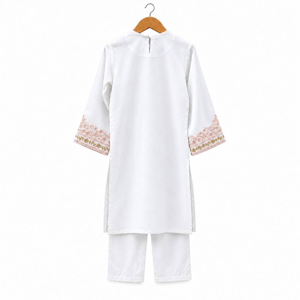 Frockwala Girls’ White  Kurta Co-ord Set