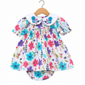Floral Printed Cotton Frock with Embroidered Collar