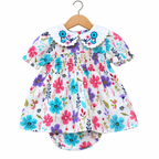 Floral Printed Cotton Frock with Embroidered Collar