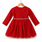 Red Long-Sleeve Lace Party Dress with Comfort Lining