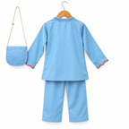 Sky Blue  Girls Co-ord Set with Matching Sling Bag