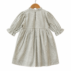 Girls Sage Green Gingham Smocked Dress with Floral Embroidery