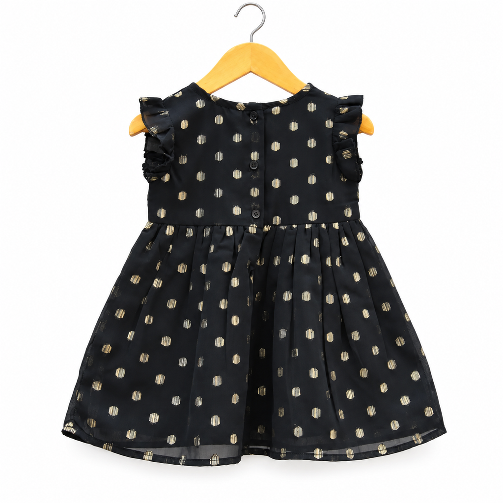 Frockwala Baby Girls Black Cotton Party Dress with Gold Polka Dots