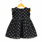 Frockwala Baby Girls Black Cotton Party Dress with Gold Polka Dots