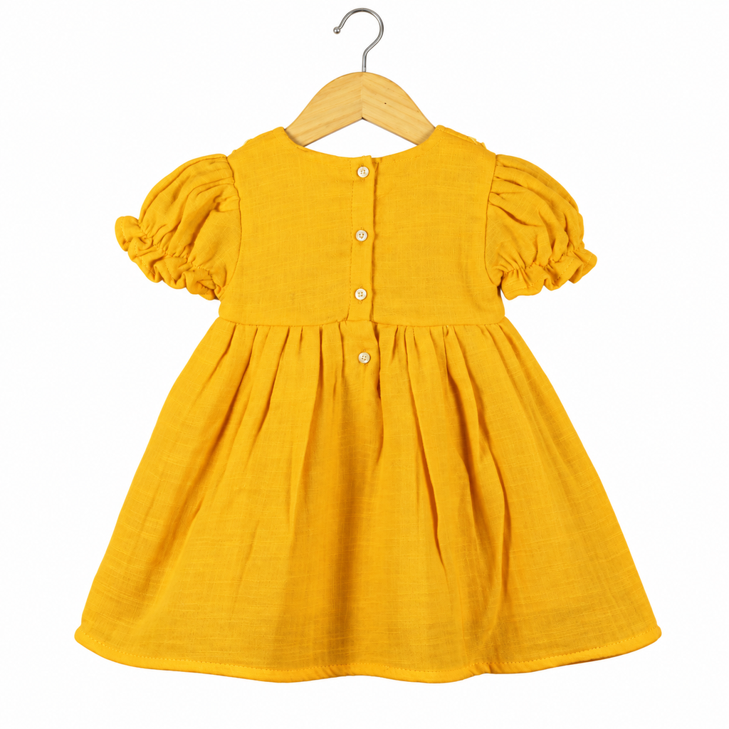 Mustard Yellow Embroidered  Frock