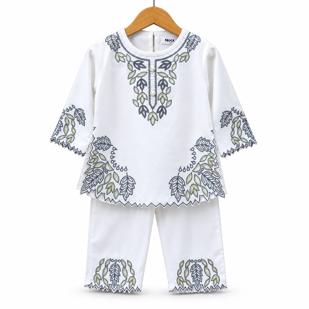 Girls’ White Leaf  Co-ord Set