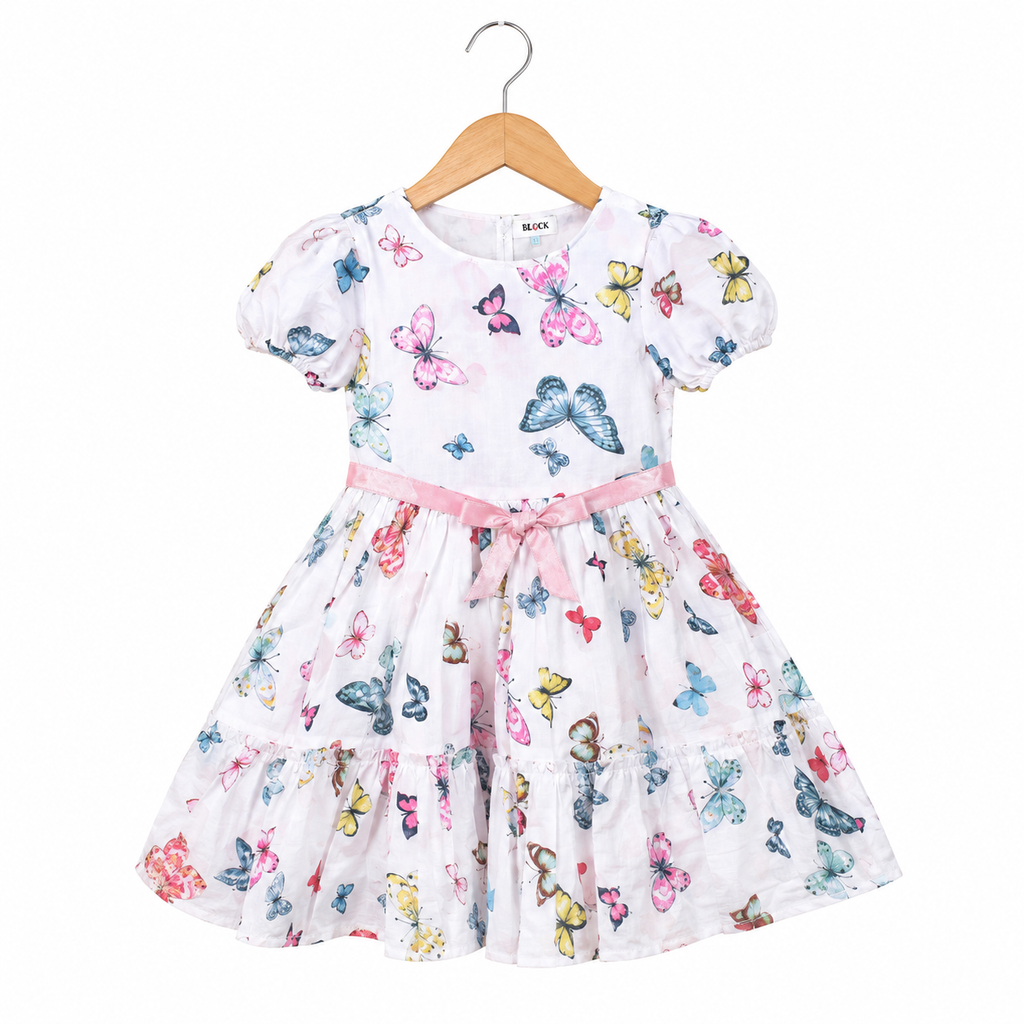 White Butterfly Print Dress
