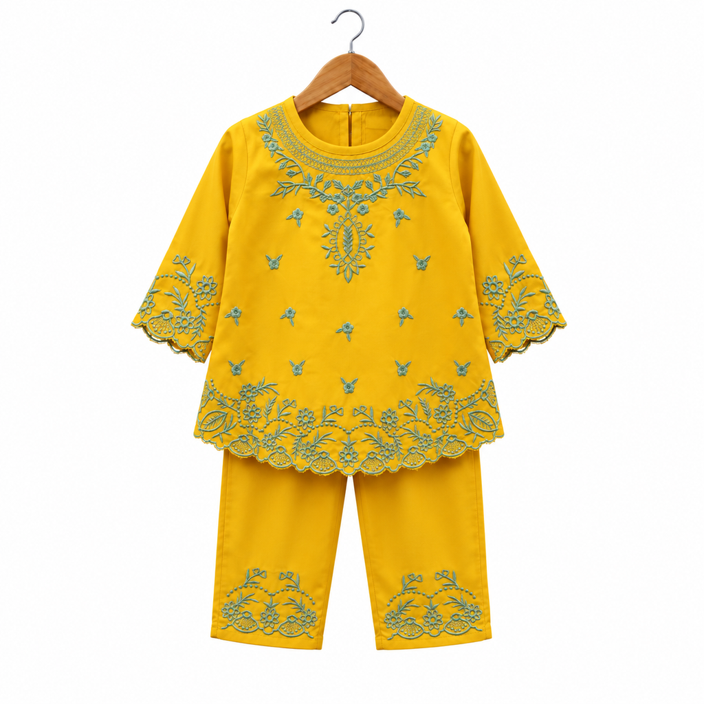 Frockwala Girls’ Mustard Yellow Floral  Co-ord Set