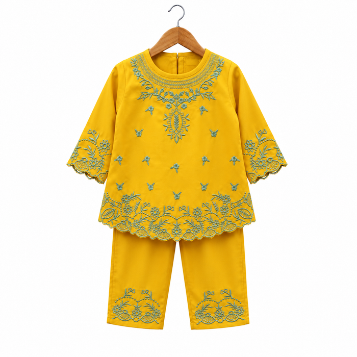 Frockwala Girls’ Mustard Yellow Floral  Co-ord Set