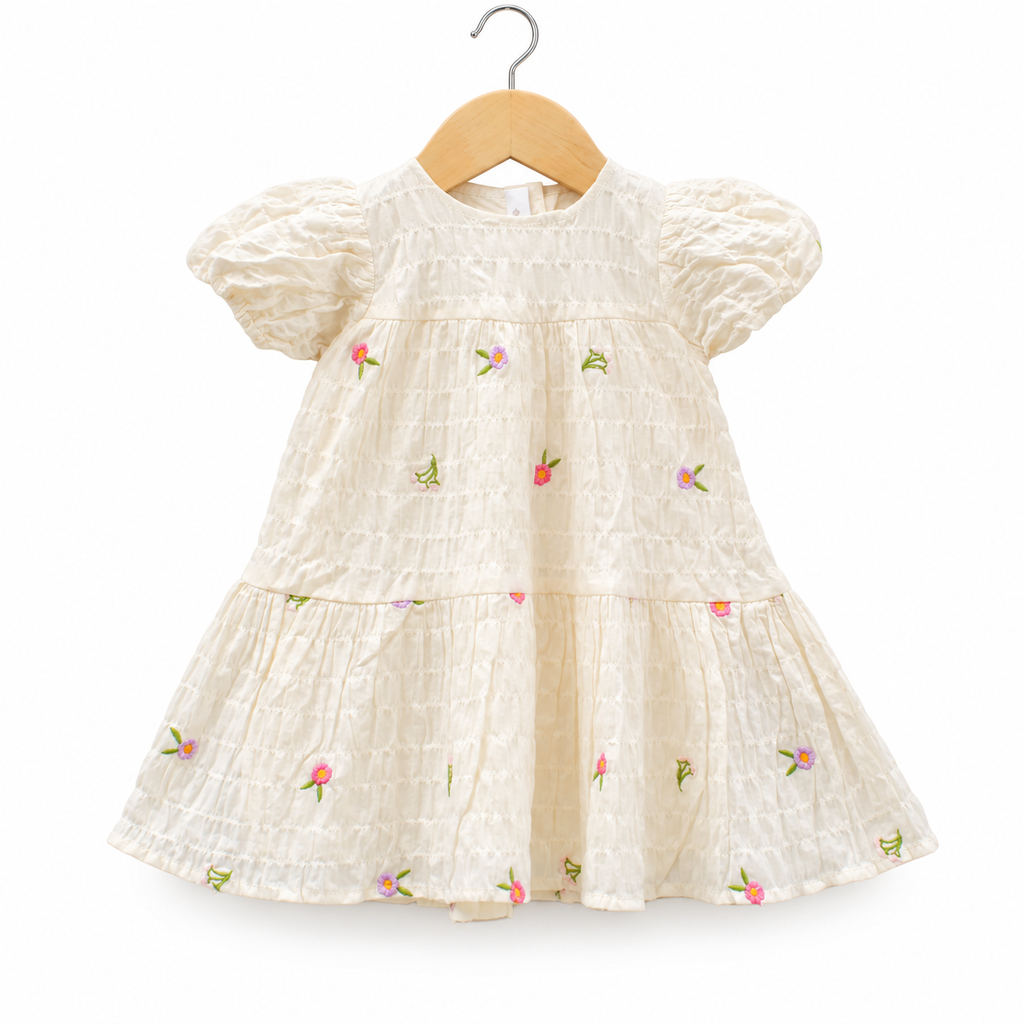 Girls’ Cream Embroidered Cotton Frock