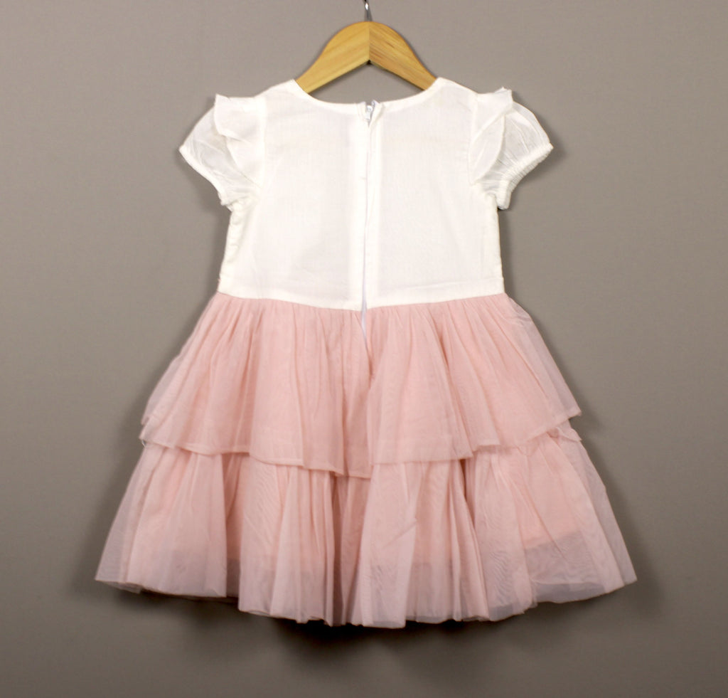 Pink Butterfly Layered Net Frock