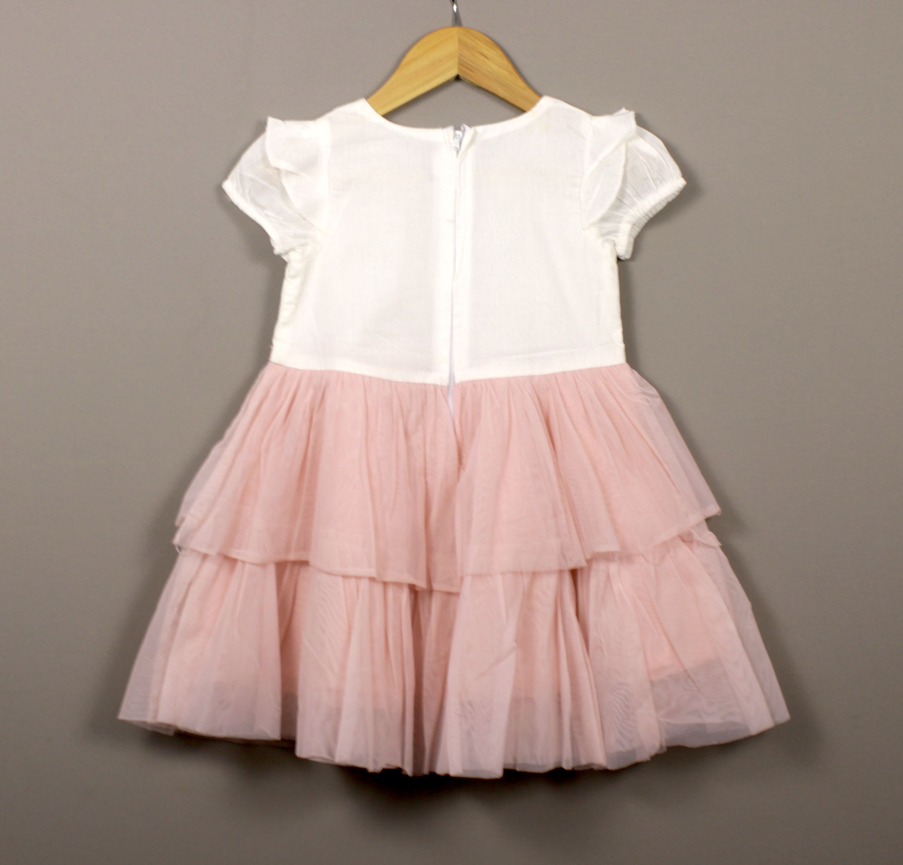 Pink Butterfly Layered Net Frock