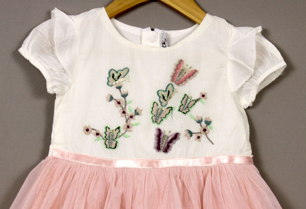 Pink Butterfly Layered Net Frock