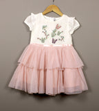 Pink Butterfly Layered Net Frock