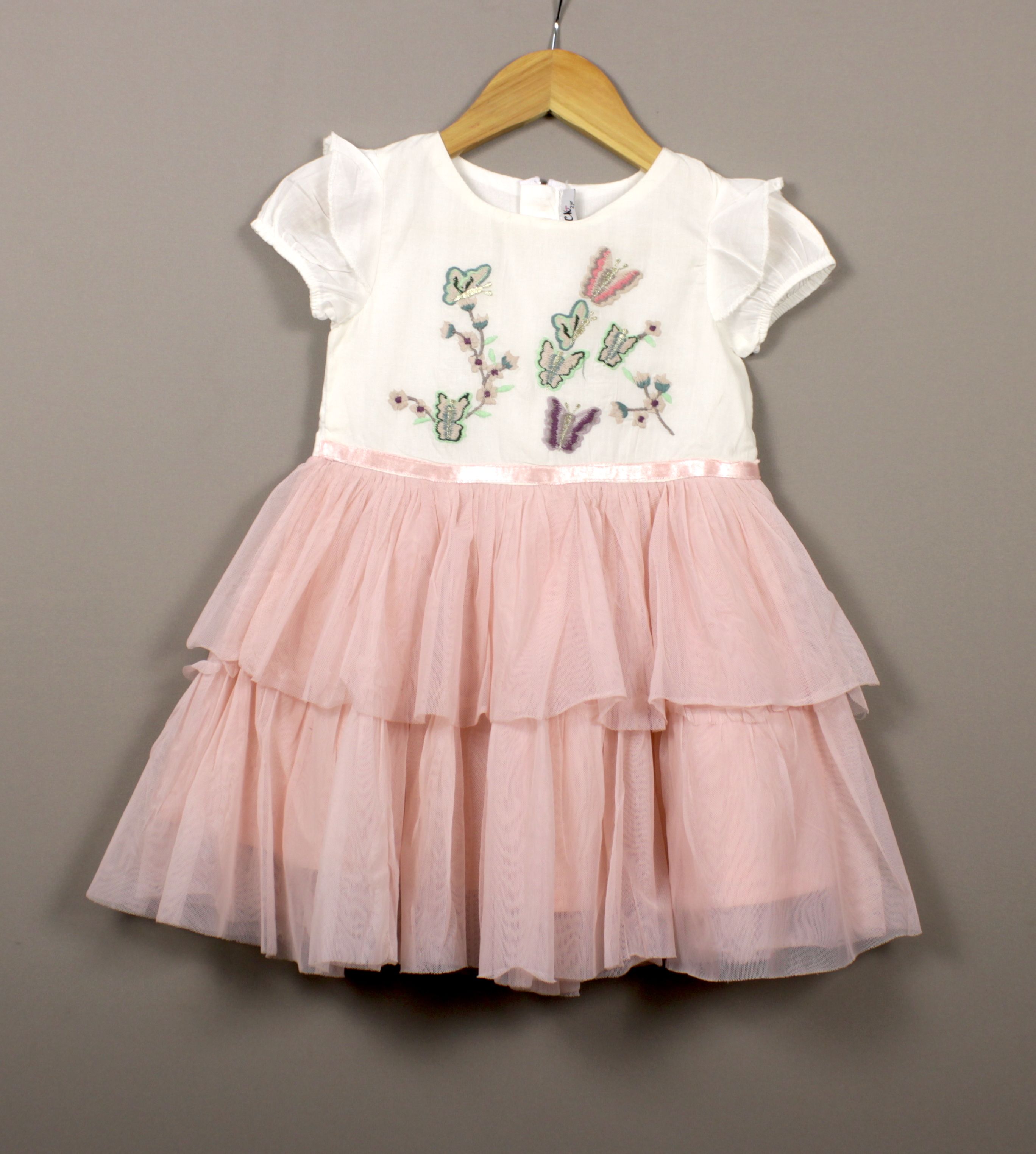 Pink Butterfly Layered Net Frock
