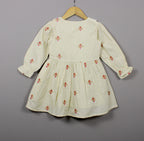 ​Cream Embroidered Cotton Frock for Baby Girls