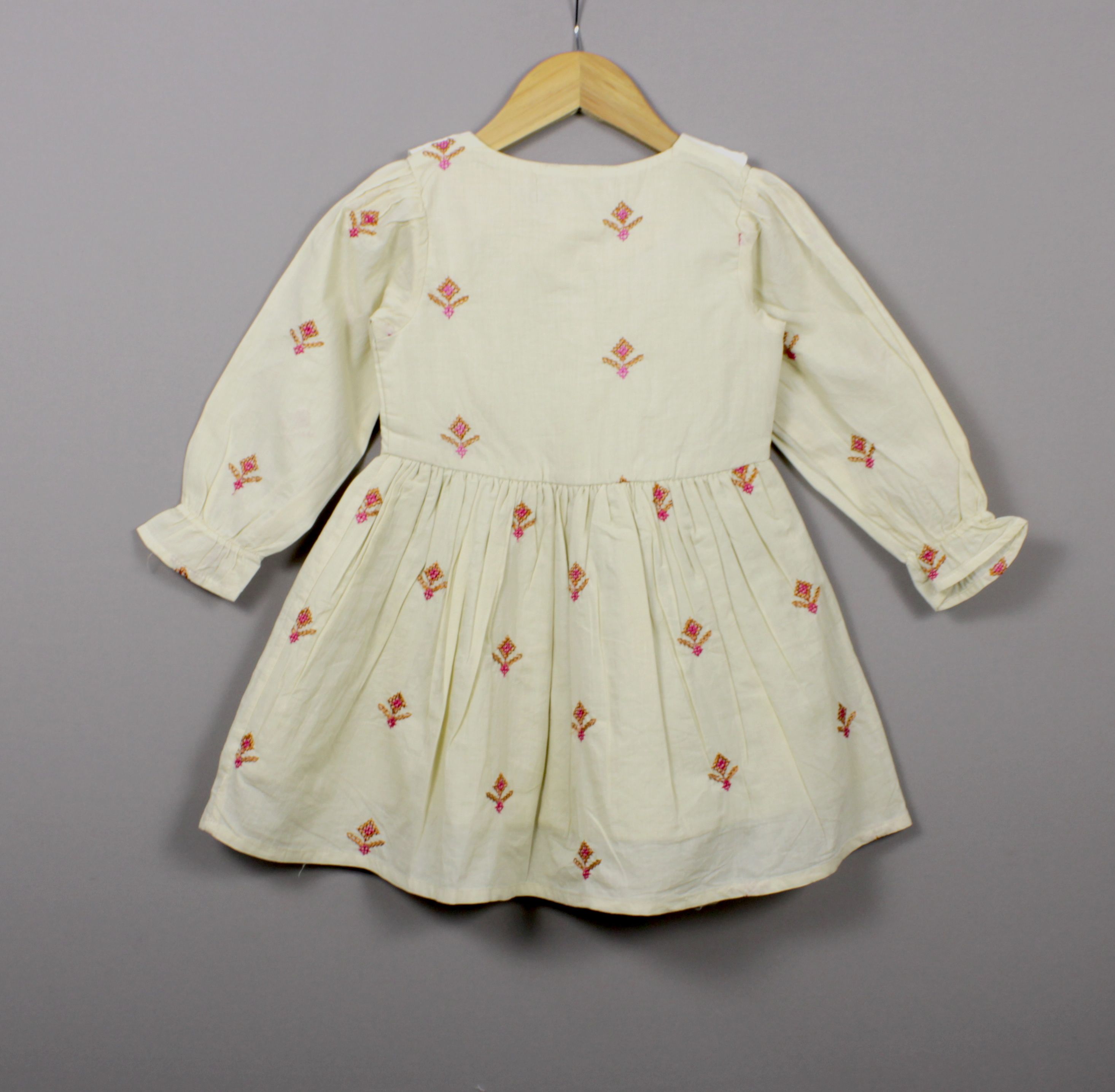 ​Cream Embroidered Cotton Frock for Baby Girls