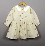 ​Cream Embroidered Cotton Frock for Baby Girls