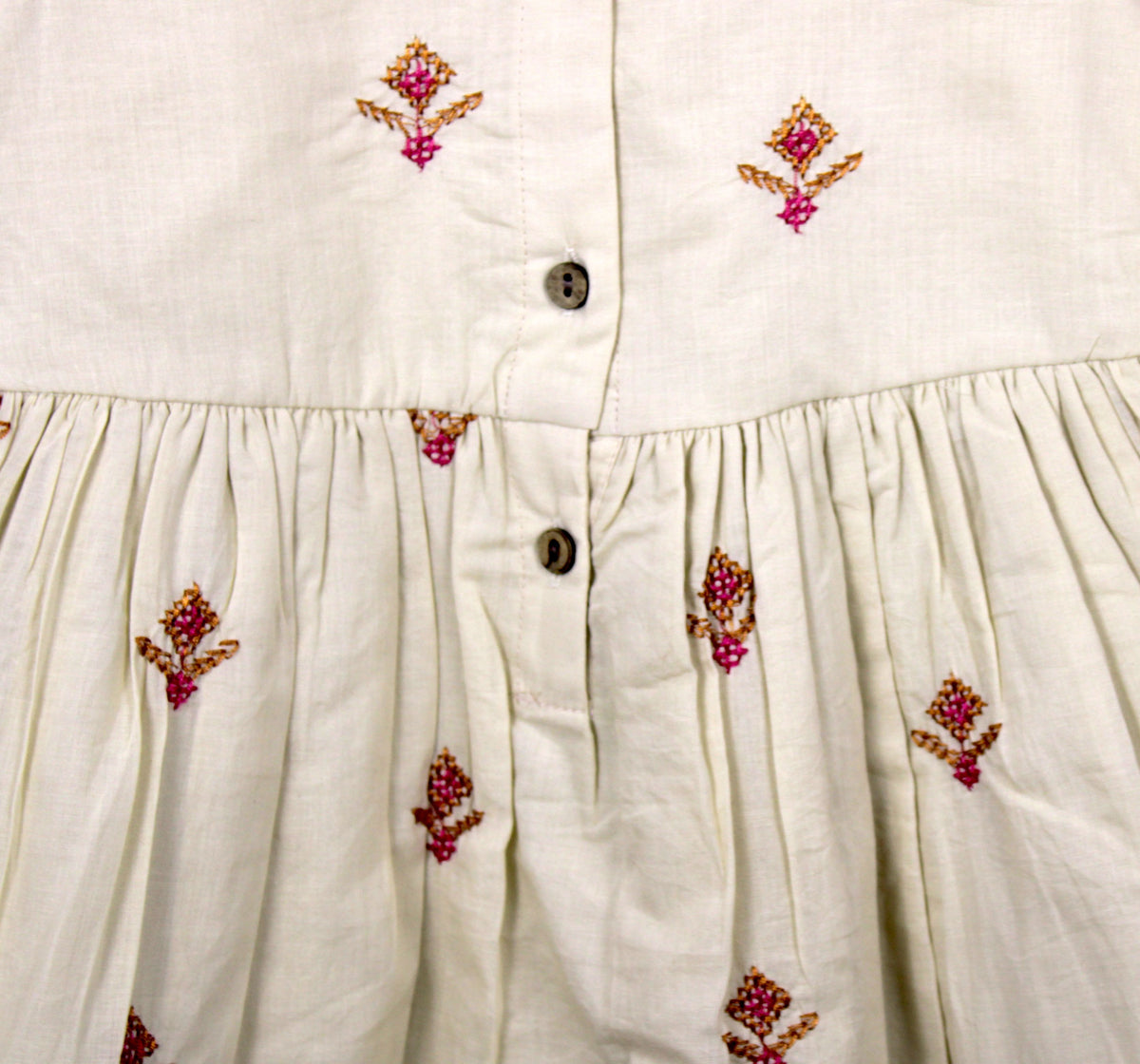 ​Cream Embroidered Cotton Frock for Baby Girls