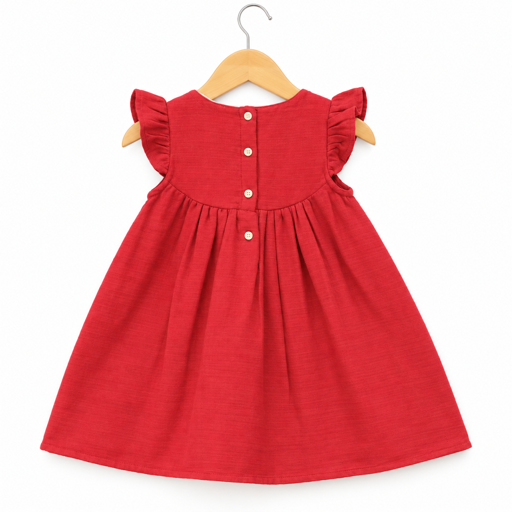 Frockwala Girls’ maroon Floral Embroidered Cotton Frock