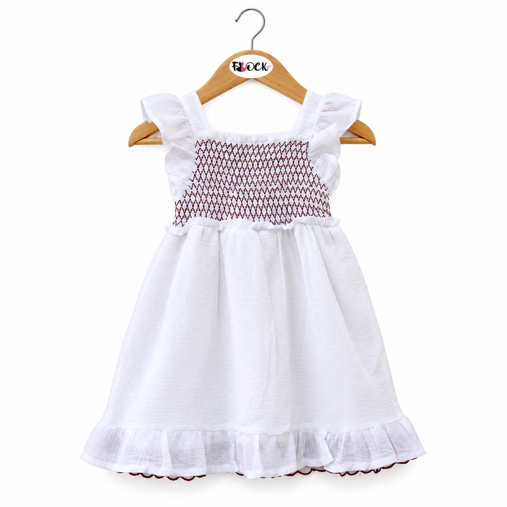 Gorgeous White Cotton Smocked Dress