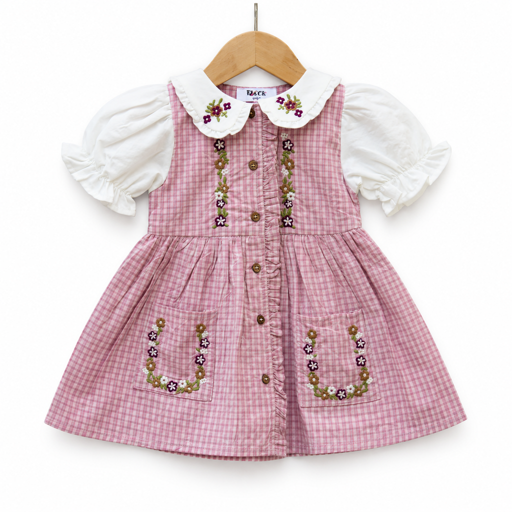 Embroidered Frock with Puff Sleeves