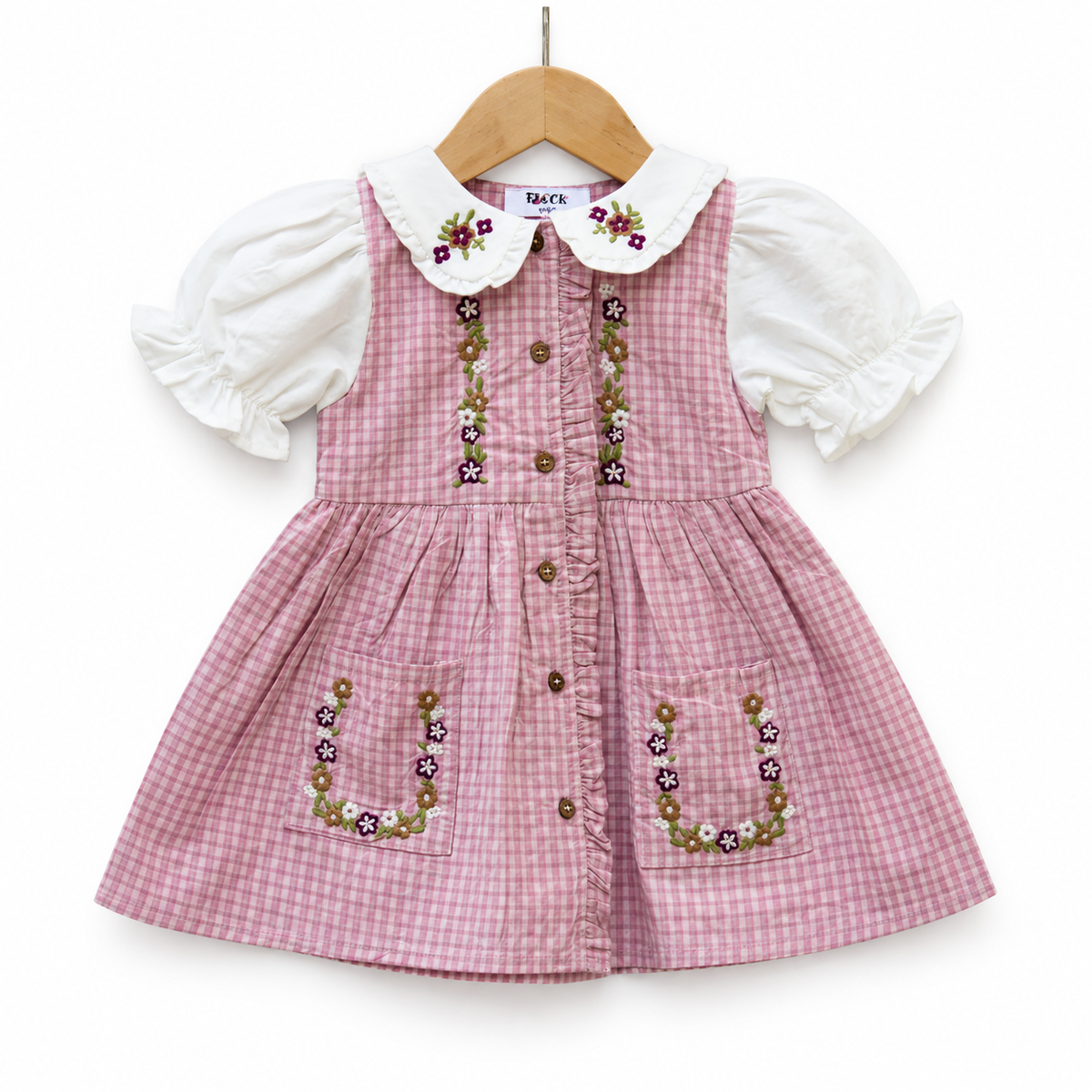 Embroidered Frock with Puff Sleeves