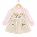 Frockwala Girls Beige Floral Embroidered Dungaree Dress
