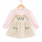 Frockwala Girls Beige Floral Embroidered Dungaree Dress