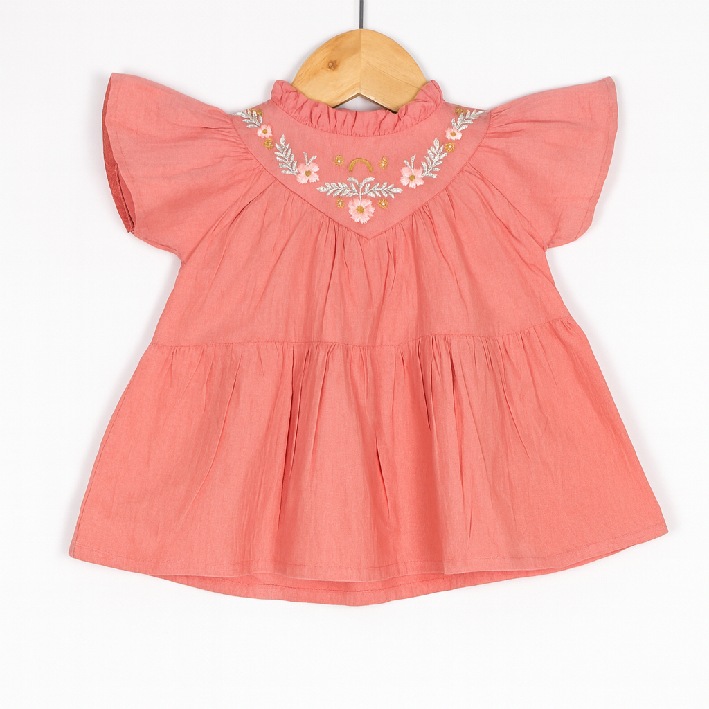 Girls Pink Floral Cotton Frock