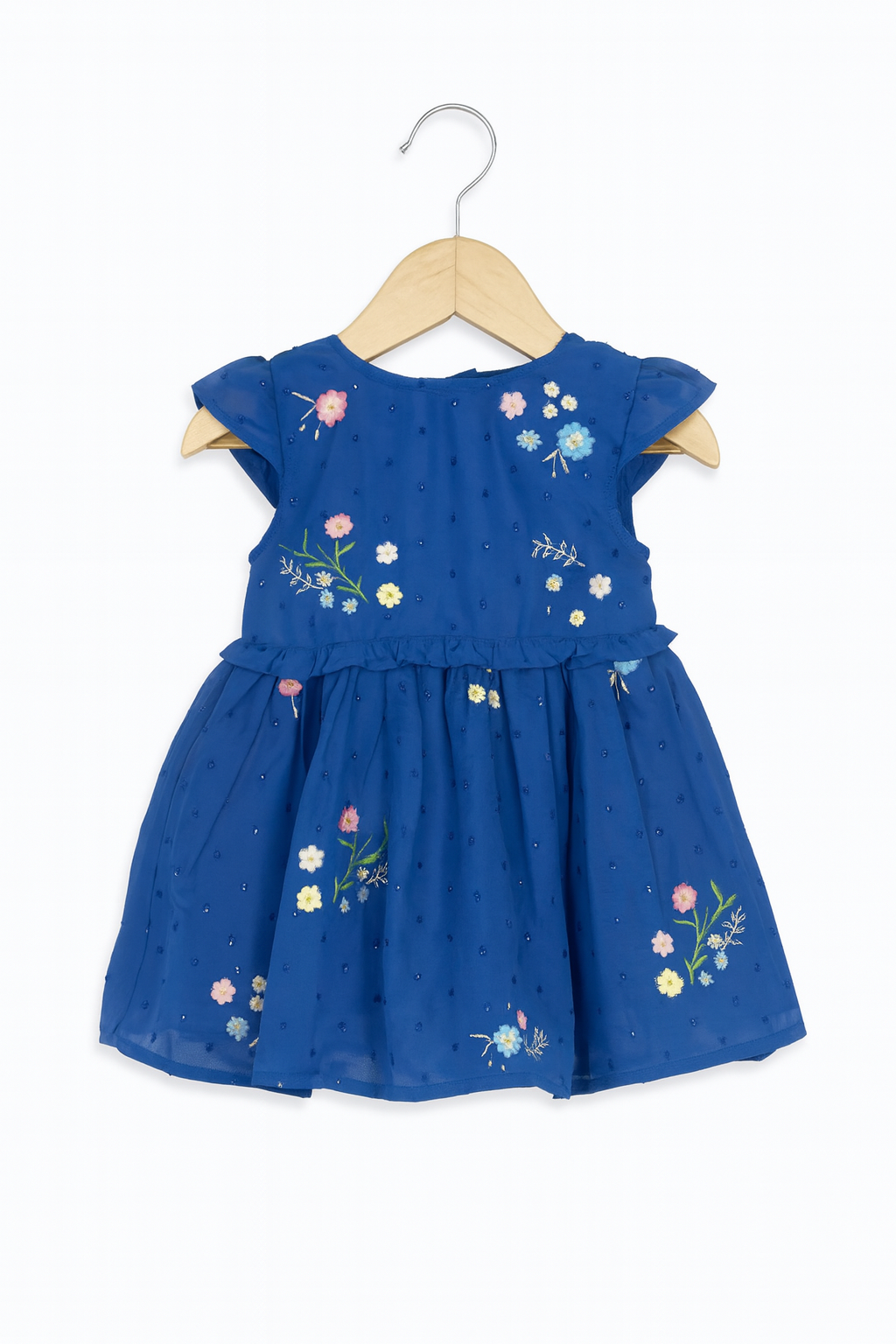 Royal Blue Chiffon Embroidered Dress with Cotton Lining
