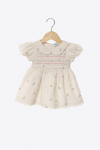 Cream Cotton Baby Frock with Lace Collar