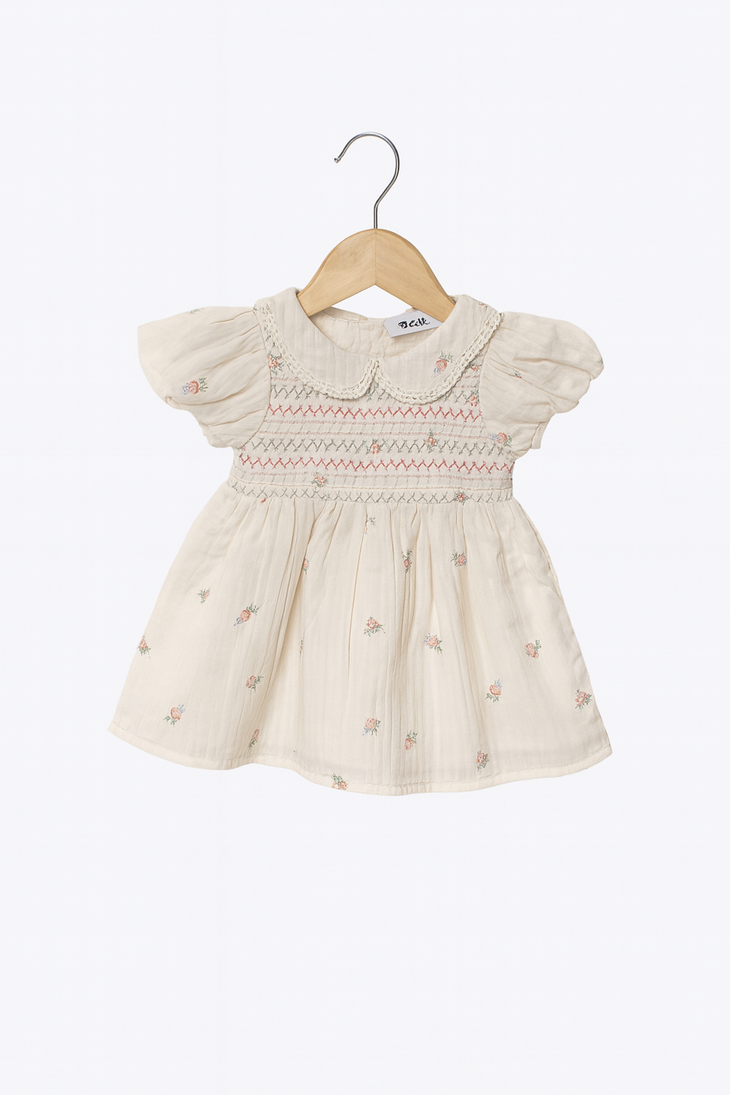 Cream Cotton Baby Frock with Lace Collar