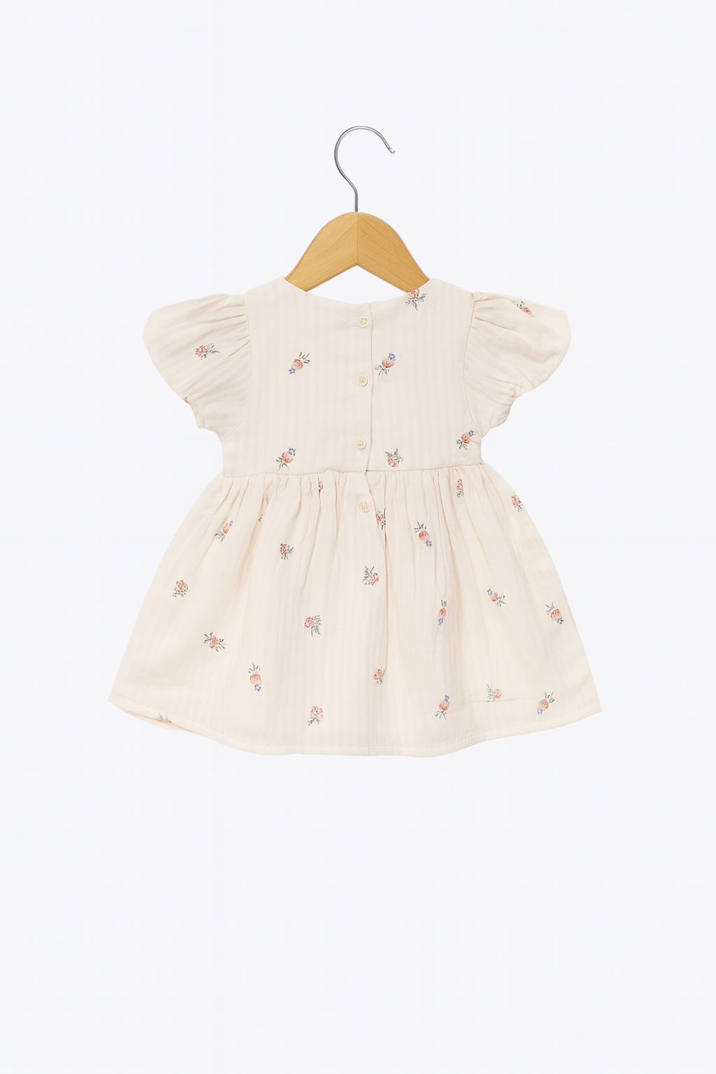 Cream Cotton Baby Frock with Lace Collar