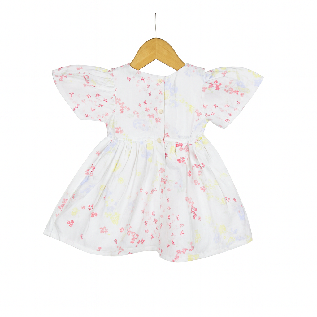 Floral Embroidered smoking Cotton Frock with Lace Collar