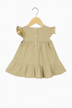 Beige Floral Embroidered Cotton Dress