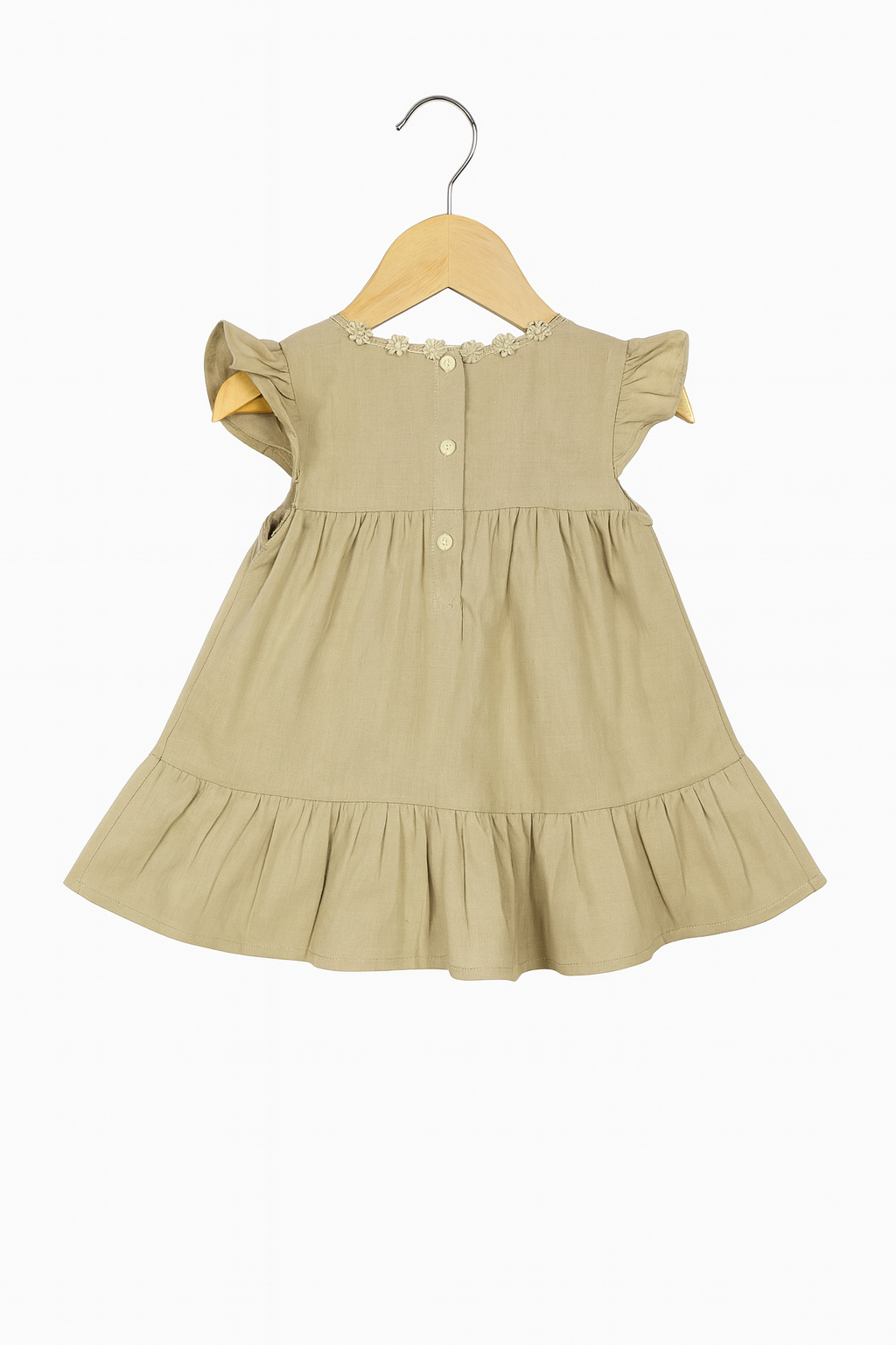 Beige Floral Embroidered Cotton Dress