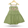 Olive Green Tiered Cotton emboridary Frock