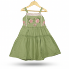Olive Green Tiered Cotton emboridary Frock