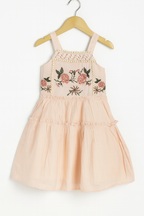orange cream Tiered Cotton emboridary Frock for Girls