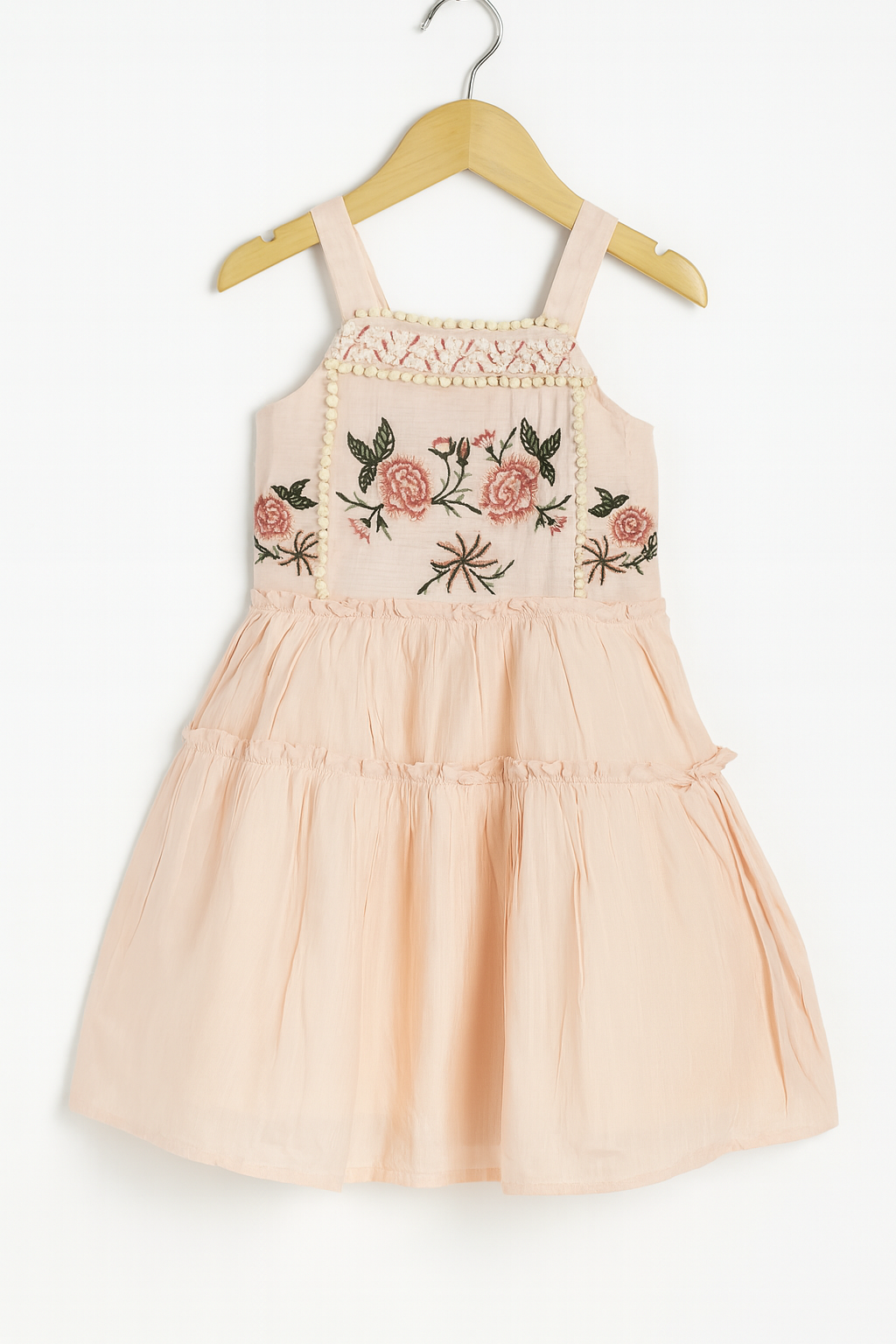 orange cream Tiered Cotton emboridary Frock for Girls