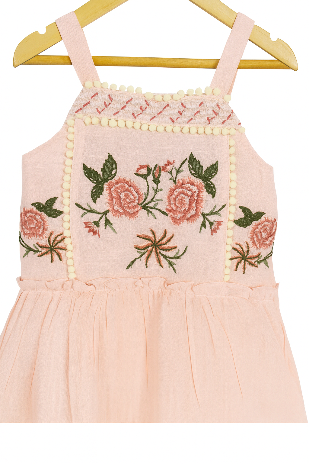 orange cream Tiered Cotton emboridary Frock for Girls