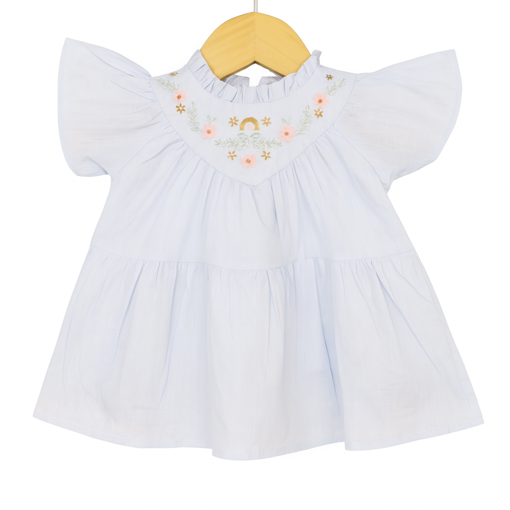 Sky Blue Embroidered Cotton Frock