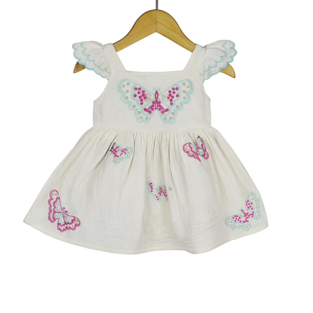 Butterfly Embroidered Cotton Dress